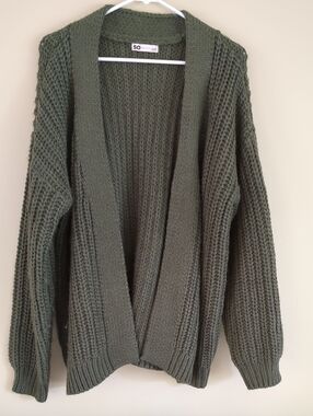 Large SO Goods For Life Green Open Front Sweater